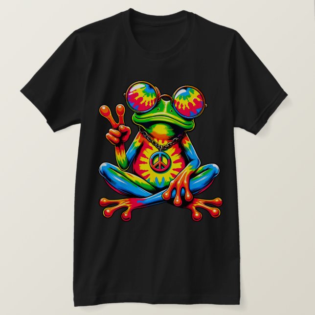 Tie-Dye Peace Frog Peace Sign Hippie T-Shirt (Design Front)