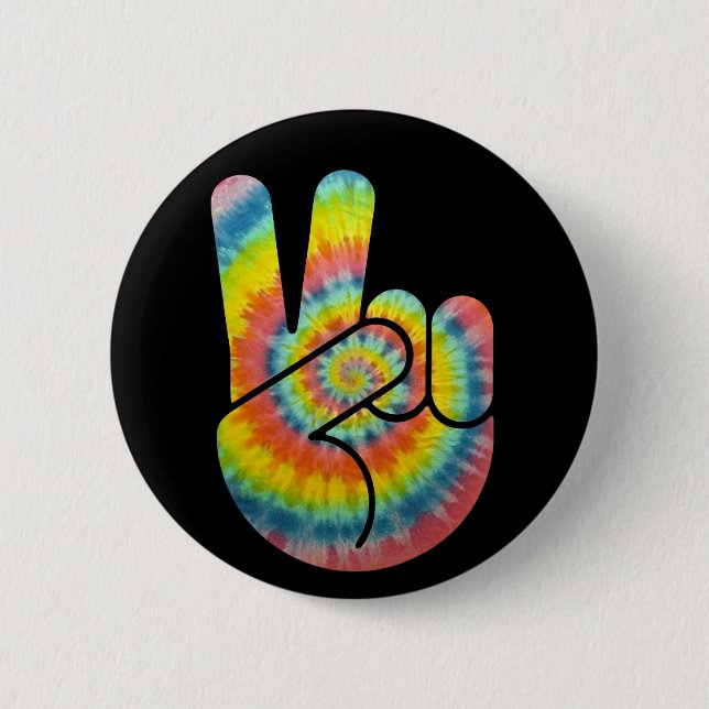 Tie Dye Peace Hand Pinback Button (Front)
