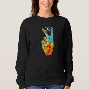 Tie Dye Peace Hand Symbol Fun Nostalgic Retro 1960 Sweatshirt