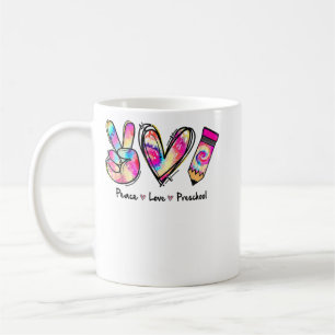 Tie Dye Peace Love And Preschool Girl Boy Kids Tea Coffee Mug