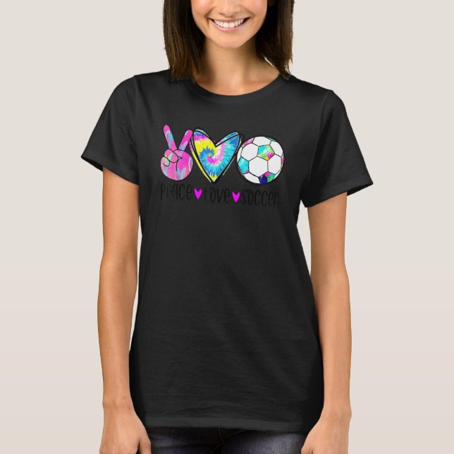 Tie Dye Peace Love Soccer Cute Design Heart Ball T-Shirt (Front)