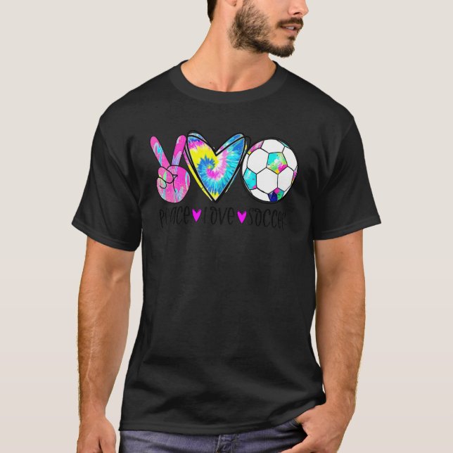 Tie Dye Peace Love Soccer Cute Design Heart Ball T-Shirt (Front)