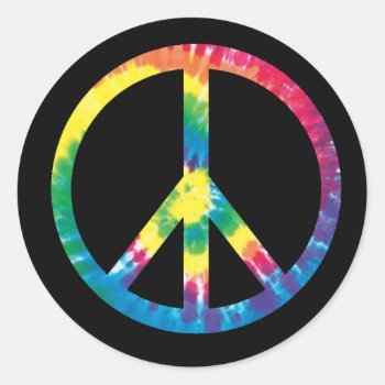 Tie Dye Peace Sign 2 Classic Round Sticker by jricher1321 at Zazzle