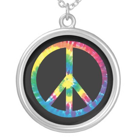 Tie Dye Peace Sign 2 Silver Plated Necklace