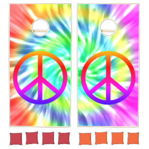 Tie Dye Peace Sign Cornhole Set