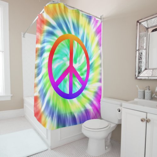 Tie Dye Peace Sign Design Shower Curtain
