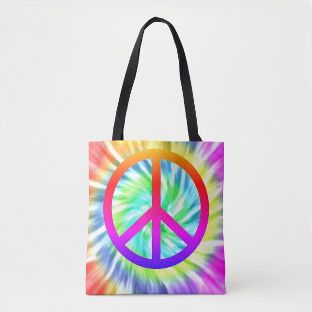 Tie Dye Peace Sign Design Tote Bag (Front)