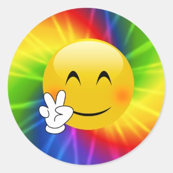 Tie-dye Peace Sign Emoji Classic Round Sticker by MishMoshEmoji at Zazzle