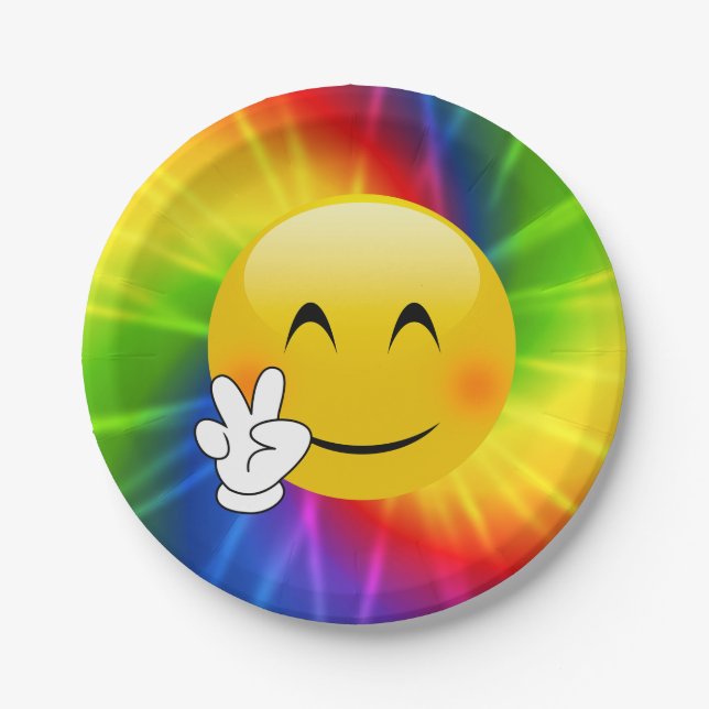 Tie-Dye Peace Sign Emoji Paper Plates (Front)