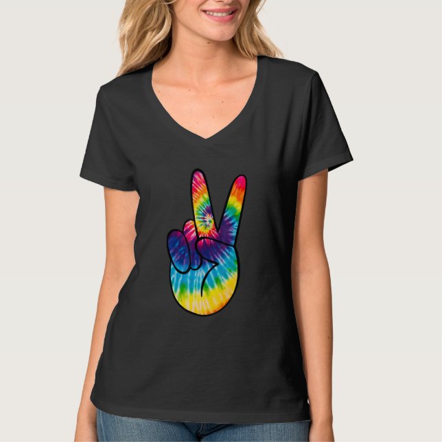 Tie Dye Peace Sign Hand  Hippies V   1 T-Shirt (Front)