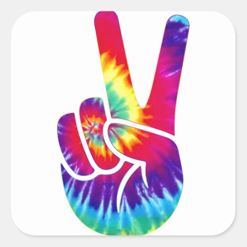 Tie Dye Peace Sign Hand Symbol Square Sticker