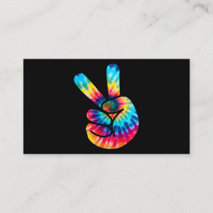 Tie Dye Peace Sign Hand V Hand Sign 60s 70s Hippie Business Card