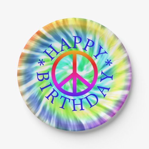 Tie Dye Peace Sign Happy Birthday Paper Plate