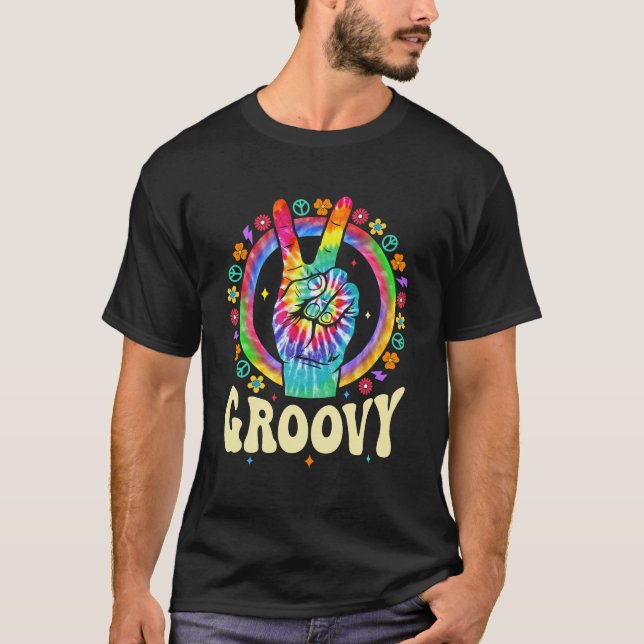 Tie Dye Peace Sign Love Groovy Hippie Party For Wo T-Shirt (Front)