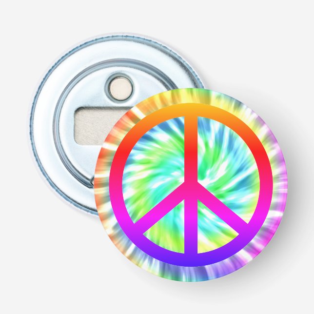 Tie Dye Peace Sign Magnet Backed Bottle Opener (Front)