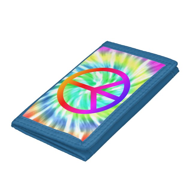 Tie Dye Peace Sign Trifold Nylon Wallet (Bottom)