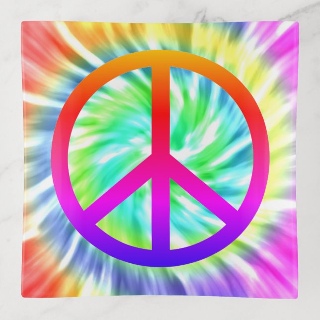 Tie Dye Peace Sign Trinket Tray (Front)