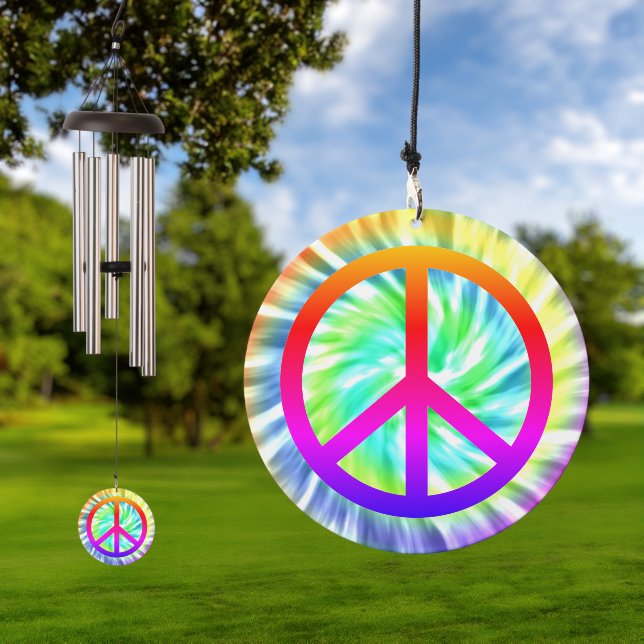 Tie Dye Peace Sign Wind Chime (Outdoor)