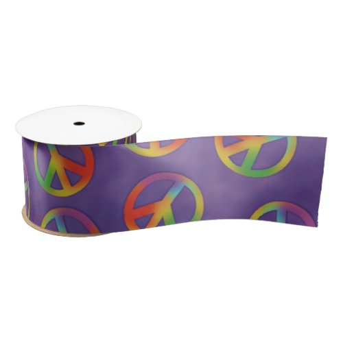 Tie Dye Peace Signs On Purple Satin Ribbon