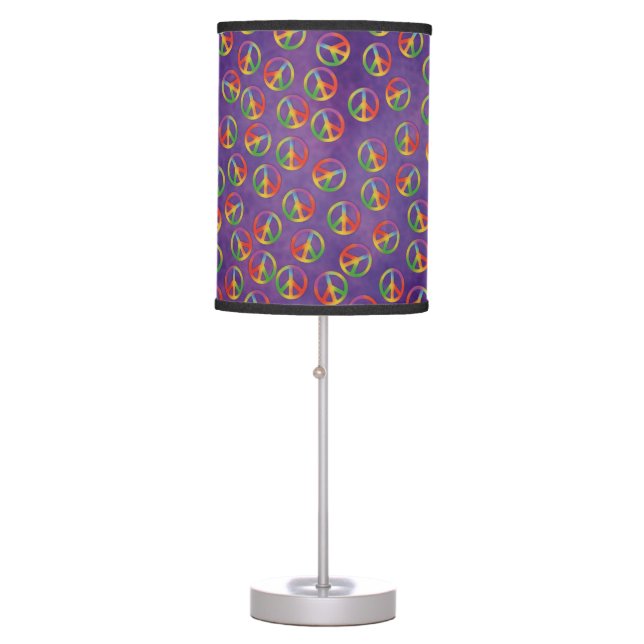 Tie Dye Peace Signs On Purple Table Lamp (Front)