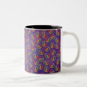 Tie Dye Peace Signs On Purple Two-Tone Coffee Mug