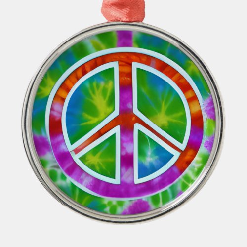 Tie Dye Peace Symbol Hippie Style Metal Ornament