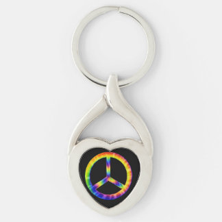 Tie Dye Peace Symbol Metal Keychain