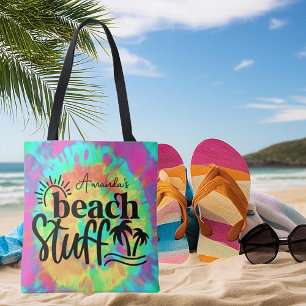 Tie dye personalized beach stuff tote bag
