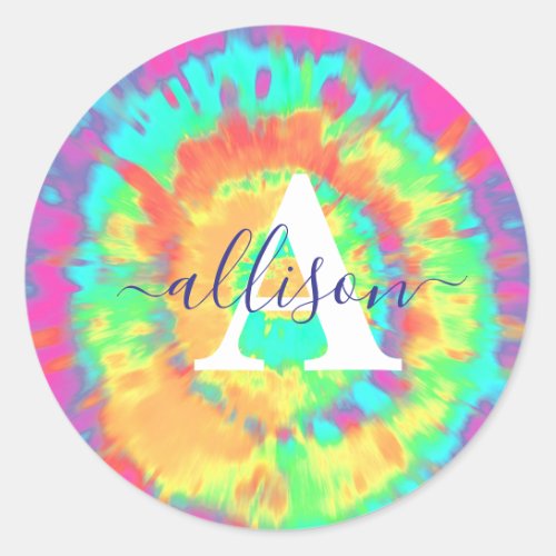 Tie dye personalized  classic round sticker