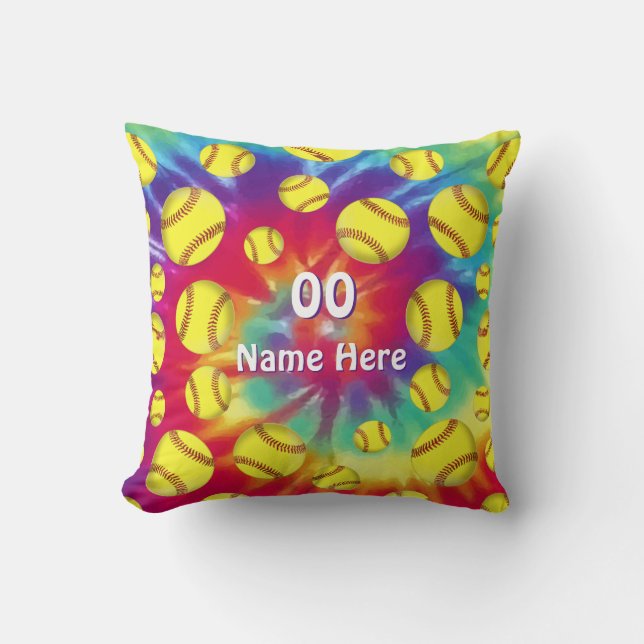 Tie Dye Personalized Softball Gifts for Christmas Throw Pillow (Front)