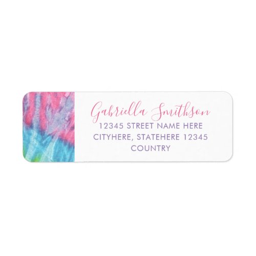 Tie Dye Pink and Aqua Blue Return Address Label