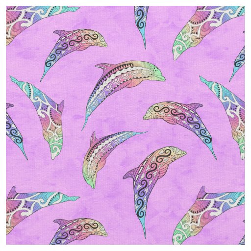 Tie Dye Pink Marine Animals Dolphins Marlins Fabric