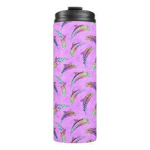 Tie Dye Pink Marine Animals Dolphins Marlins Thermal Tumbler