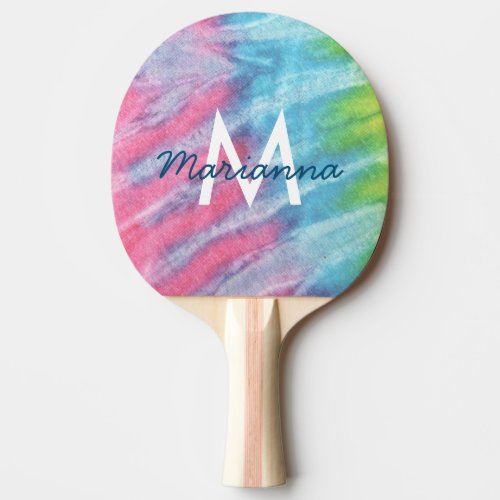 Tie Dye Pink Monogram Name Retro Hippie Ping Pong Paddle