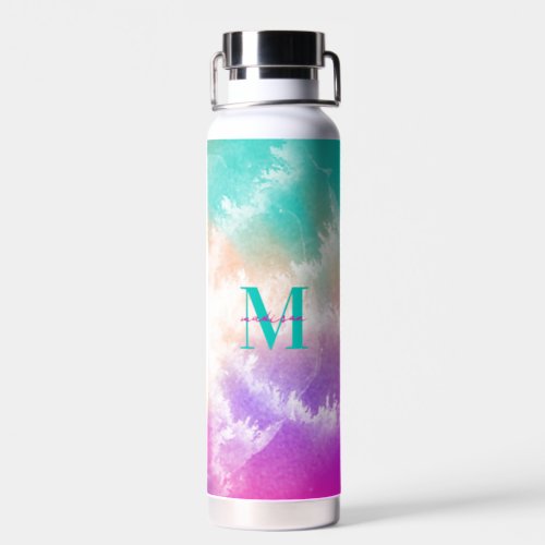 Tie Dye Pink Orange Teal Purple Monogram Water Bottle