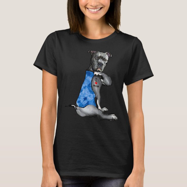 Tie Dye Pitbull I Love Mom Pitbull Tattoo Mother's T-Shirt (Front)