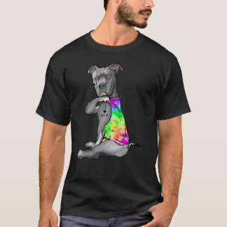 Tie Dye Pitbull I Love Mom Pitbull Tattoo Mother's T-Shirt