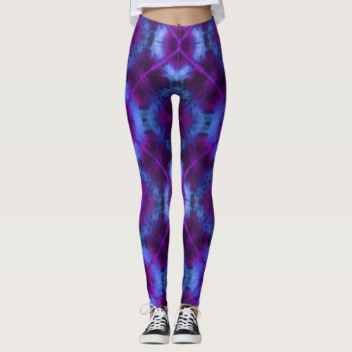 Tie_Dye Plaid in Magenta Purple and Blue Leggings