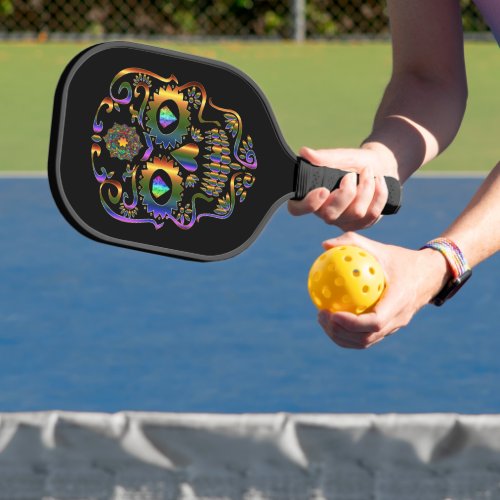 Tie Dye Psychedelic Day Of The Dead Sugar Skull Pickleball Paddle