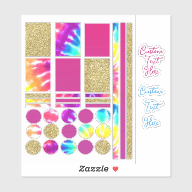 Tie Dye Psychedelic Gold Glitter Journal Planner Sticker (Sheet)