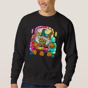 Tie Dye Pumpkin Gnomes In Halloween Truck  Holiday Sweatshirt