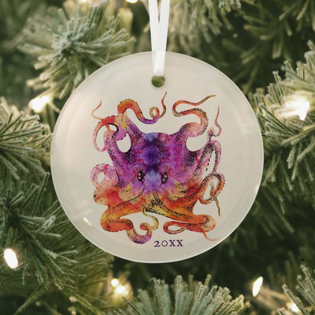 TIE DYE PURPLE AND PINK OCTOPUS CHRISTMAS ORNAMENT