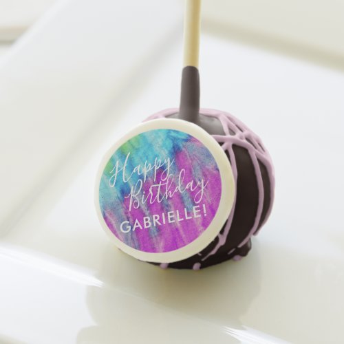 Tie Dye Purple Happy Birthday Custom Cake Pops