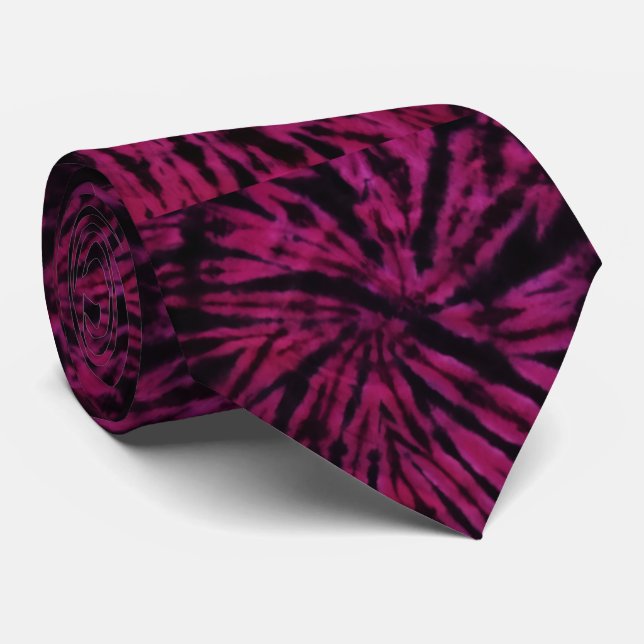 Tie-Dye Purple Pink Black Hippie Retro Pattern  Neck Tie (Rolled)