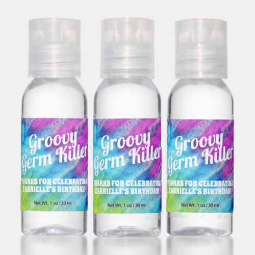Tie Dye Purple Teal Personalized Party Favor Hand Sanitizer