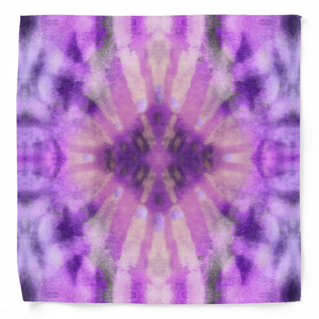 Tie Dye Purple Violet Radial Rays Spot Pattern Bandana (Front)