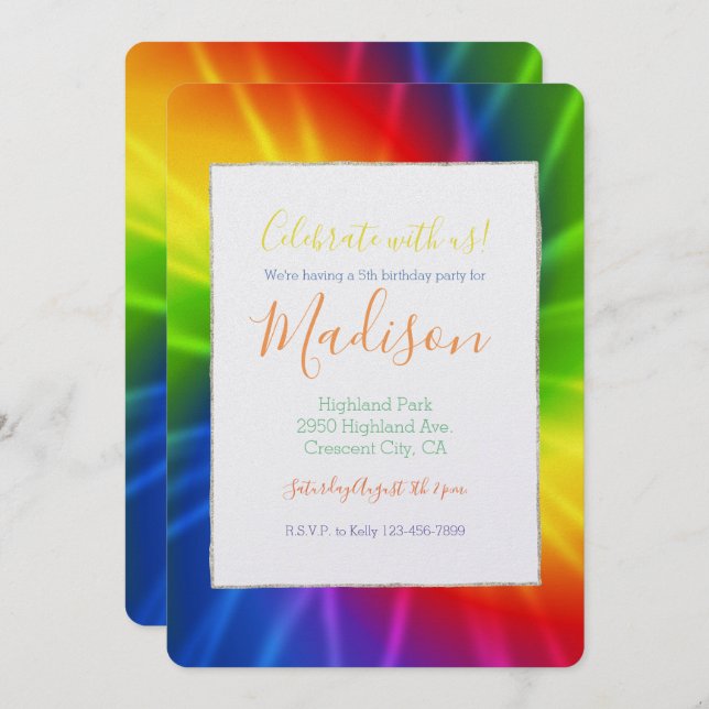 Tie Dye Rainbow Birthday Invitation (Front/Back)