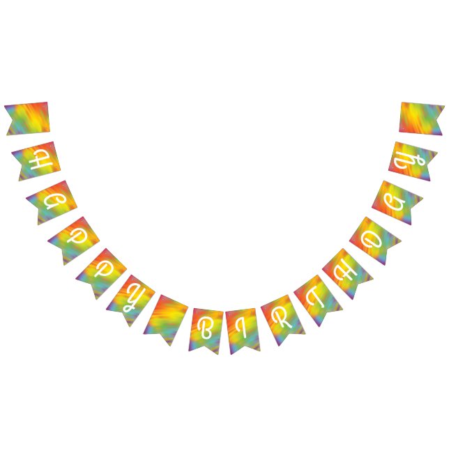 Tie Dye Rainbow Birthday Party Kids Cute Bunting Flags (All)