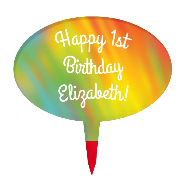 Tie Dye Rainbow Birthday Party Kids Cute Cake Topper (Front)