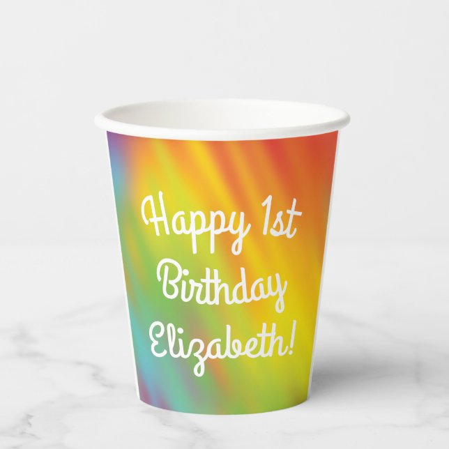 Tie Dye Rainbow Birthday Party Kids Cute Paper Cups (Front)